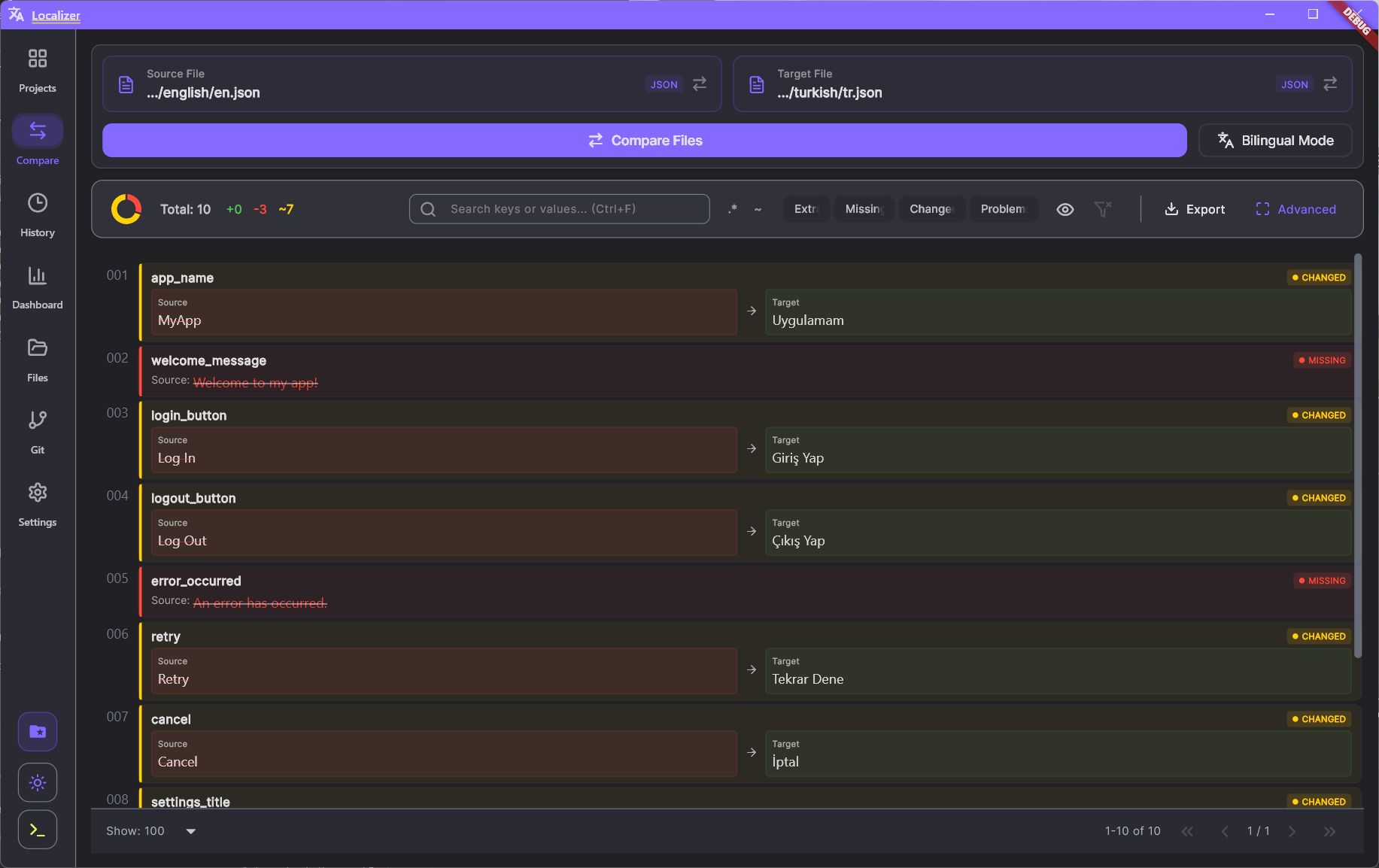 Localizer App Interface - Click to toggle view state